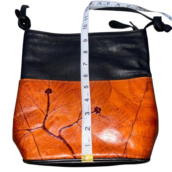 Leaf Leather C.L. Whiting Collection Leather Shoulder Bag W/ Embossed Leaves - Picture 16 of 16